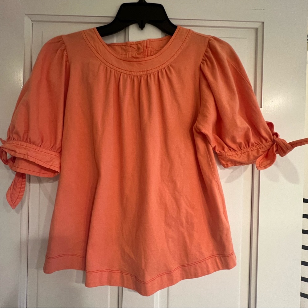 Anthropologie Tie Puff Sleeve Top